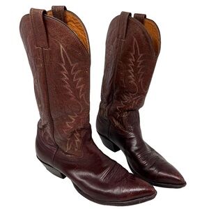 Nocona Leather Western Boots Brown Size 9D Med Pointed Toe Hand Stitched USA